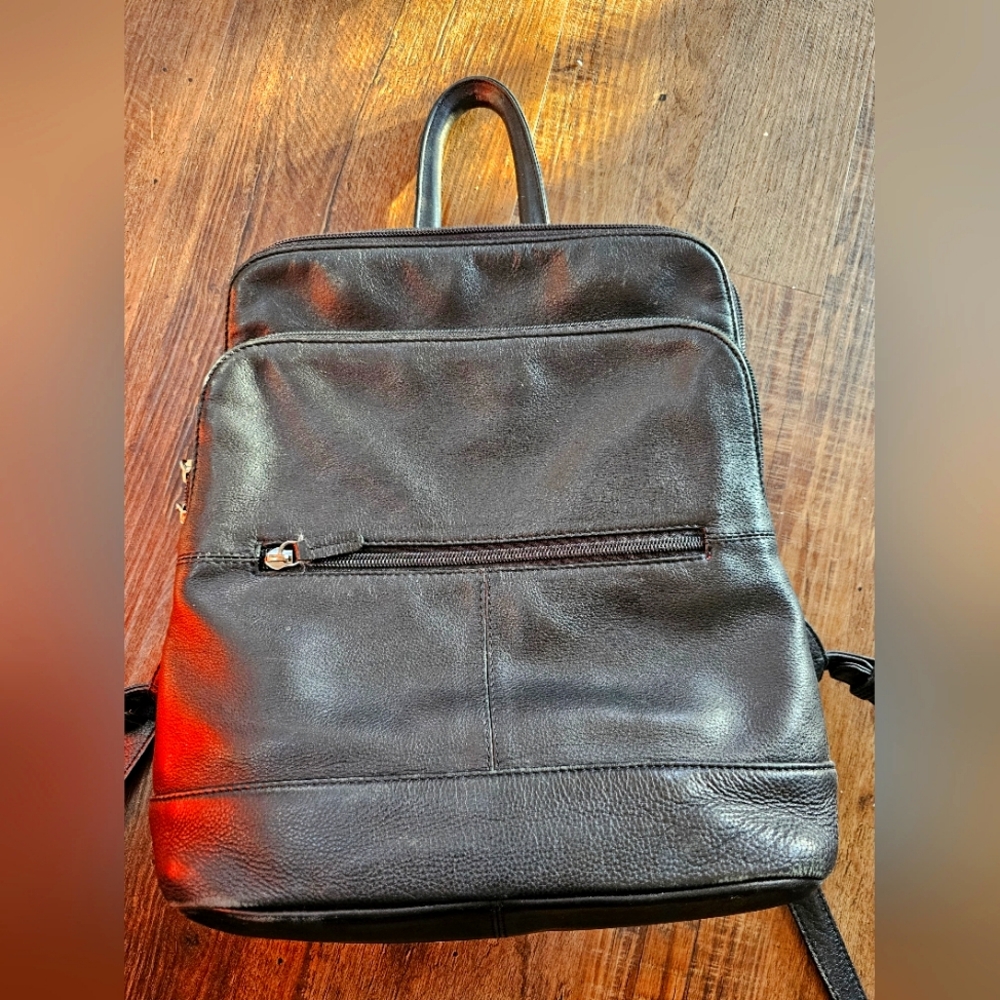 Black Genuine Leather Backpack Purse
